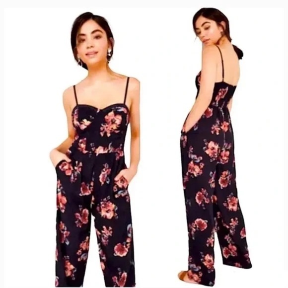 Band of Gypsies Floral Black Jumpsuit Medium - Picture 9 of 9